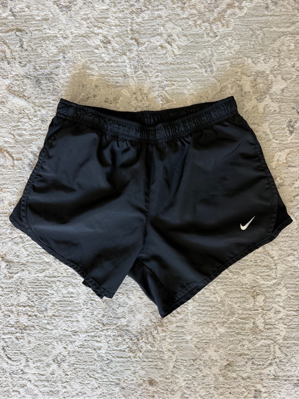 Nike Girls Black Athletic Running Shorts with White Swoosh